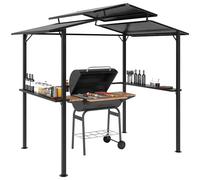 Outsunny Pavillon de barbecue 250 x 160 x 250 cm étanche Pavillon de jardin avec toit double couche, étagères latérales, tonnelles avec protection UV, pavillon BBQ, tente de jardin tente de barbecue