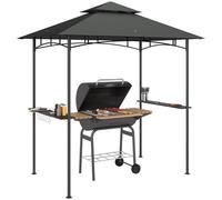 Outsunny Pavillon de barbecue avec LED 240 x 150 x 258 cm hydrofuge ignifuge Pavillon de jardin avec toit double couche, étagères latérales, tonnelles avec protection UV, pavillon BBQ pour fête BBQ