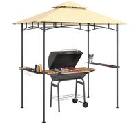 Outsunny Pavillon de barbecue avec LED 240 x 150 x 258 cm hydrofuge ignifuge Pavillon de jardin avec toit double couche, étagères latérales, tonnelles avec protection UV, Pavillon BBQ pour fête BBQ