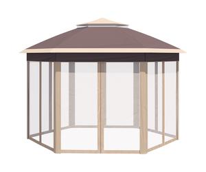 Outsunny Pavillon de Jardin Pliable 4 x 4 m Tente Pop-Up Chapiteau de Fête incl. Sac de Transport 6 Parois Latérales Toit Double hexagonal Beige+Khaki