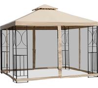Outsunny Pavillon de jardin Tente de réception résistante aux intempéries Tente avec 4 étagères Métal + Polyester Beige 3 x 3 m