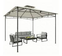 Outsunny Pavillon déperlant Stable résistant à l'hiver, 3x3m Blanc crème | Gazebo de jardin à double toit rétractable, UV 50+, tente de fête pour festivals et jardin.
