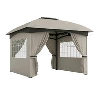 Outsunny Pavillon env. 3,4x3,4 m Hydrofuge Pavillon de Jardin avec 4 Parties latérales, Double Toit, Tente de réception avec Protection UV Tente de Jardin avec Cadre métallique galvanisé, pour Le