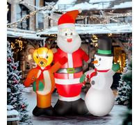 Outsunny Père Noël Gonflable 150 cm avec Renne et Bonhomme de neige Lumières LED et Gonfleur Électrique pour Jardin Extérieur Pelouse