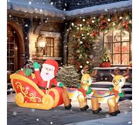 Outsunny Père Noël Gonflable avec traîneau et Rennes 240 cm, 6 lumières LED intégrées, autogonflant électrique, imperméable et résistant, décoration de Noël intérieure et extérieure