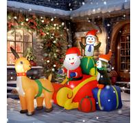 Outsunny Père Noël Gonflable avec Traîneau Pingouins et Renne Lumières LED Décoration de Noël pour Extérieur et Intérieur 180x120x155 cm