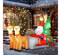 Outsunny Père Noël Gonflable de 2,1 m sur traîneau avec Deux Rennes, décoration de Noël Gonflable avec lumières LED intégrées pour Jardin, décoration intérieure et extérieure
