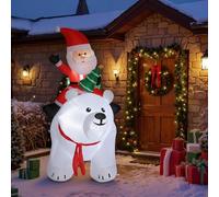 Outsunny Père Noël Gonflable de Noël sur Un Ours Polaire 200 cm avec 5 lumières LED, autogonflant électrique, imperméable et résistant, décoration intérieure et extérieure