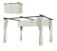 Outsunny Pergola 3 x 3 m avec Auvent Rétractable et Rideaux, Abri de Soleil UPF30+ pour Jardin, Terrasse, Extérieur