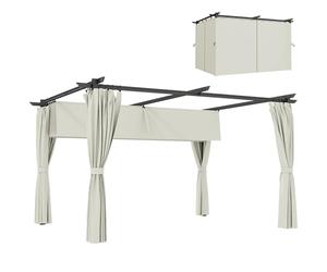 Outsunny Pergola 3 x 3 m avec Auvent Rétractable et Rideaux, Tonnelle Extérieure UPF30+ pour Jardin, Patio, Terrasse, Crème