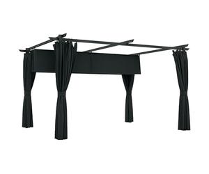 Outsunny Pergola 4 x 3 m avec Auvent Rétractable et Rideaux, Tonnelle Extérieure UPF30+ pour Jardin, Patio, Terrasse, Gris foncé