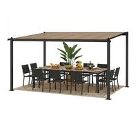 Outsunny Pergola adossée 3,8 x 3 m avec toit en polycarbonate, structure rigide en aluminium avec gouttières intégrées, gris foncé