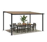Outsunny Pergola adossée 3,8 x 3 m avec Toit étanche en Polycarbonate, Structure en Aluminium, auvent Rigide avec gouttières intégrées, ombrage extérieur Robuste, Gris foncé