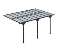 Outsunny Pergola adossée Aluminium 4,5 x 3 m avec Toit en Polycarbonate résistant UV, gouttière intégrée, tonnelle de Jardin pour terrasse Patio véranda, Gris