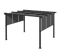 Outsunny Pergola avec 3 toiles coulissantes 3,5 x 3 x 2,35 m structure acier noir toile polyester gris foncé