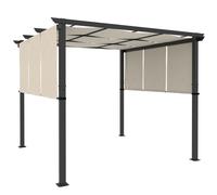 Outsunny Pergola avec 3 toiles coulissantes 3 x 3 x 2,38 m structure acier noir toile polyester haute densité beige