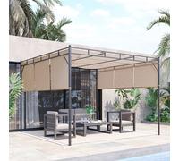 Outsunny Pergola avec 3 toiles rétractables 3L x 3l x 2,2H m structure acier - beige et noir