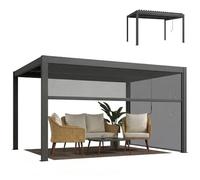 Outsunny Pergola bioclimatique 4x3m, pergola Aluminium avec Lames orientables, manivelle, Stores latéraux Coupe-Vent, tonnelle de Jardin abri terrasse, Protection Soleil, imperméable, Gris foncé