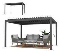 Outsunny Pergola bioclimatique 4x3m, pergola aluminium, lames orientables, manivelle, protection soleil, imperméable, gris foncé