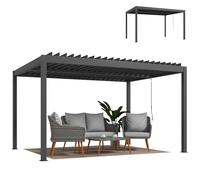 Outsunny Pergola bioclimatique 4x3m, pergola aluminium, lames orientables, manivelle, système de drainage, tonnelle de jardin abri terrasse, résistante vent, protection soleil, imperméable, gris foncé