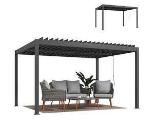Outsunny Pergola bioclimatique 4x3m, pergola aluminium, lames orientables, manivelle, système de drainage, tonnelle de jardin abri terrasse, résistante vent, protection soleil, imperméable, gris foncé