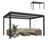 Outsunny Pergola Bioclimatique 4x3m, Pergola de Jardin en Aluminium à Toit Louvred Ajustable avec Manivelle, Tonnelle de Jardin Abri Terrasse, Protection Soleil, pour Jardin Extérieur, Blanc