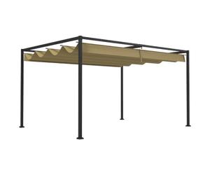 Outsunny Pergola Coulissante Pergola Rétractable Métal 3x2m Kaki | Structure Anticorrosion, Toile Polyester Haute Densité 180 g/m² Incluse, Jardin Extérieur