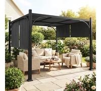 Pergola de jardin 3 x 3 m - Outsunny - avec Auvent coulissant - structure métallique - terrasse ou balcon - Gris Foncé