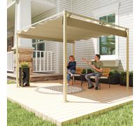 Outsunny Pergola de jardin 3 x 3m avec toit rétractable et fixation magnétique, auvent de protection solaire, UPF30+, kaki