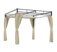 Outsunny Pergola de Jardin 3x3m avec Toit Rétractable - Tonnelle de Jardin Extérieur Acier Renforcé avec 4 Rideaux - Pavillon Colonnes 60mm et Protection UV30+ pour Terrasse et Cour, Beige