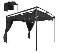 Outsunny Pergola de Jardin 3x3m en Métal Robuste avec Toit Rétractable et Rideaux - Tonnelle de Terrasse avec Système de Poulie - 9m² Abri Extérieur Stable pour Salon de Jardin Gris Anthracite