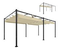Outsunny Pergola de Jardin Double Toit Rétractable XXL 5,7x3M - Structure Métallique Ultra-Stable avec Rail Coulissant Rond - Tonnelle de Terrasse Protection UV50+ pour 8-10 Personnes, Beige