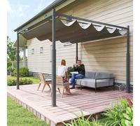Outsunny Pergola de jardin exterieur 3 x 3 m avec toit rétractable et fixation magnétique, abri soleil UPF30+, gris