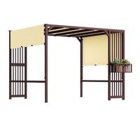 Outsunny Pergola écran privé, résistante Hiver, UV30+, 3x2,5m Brun foncé | Toit coulissant réglable, protection solaire, jardinières, pavillon de jardin autoportant et auvent de terrasse.
