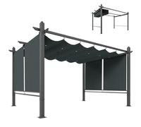 Outsunny Pergola en Aluminium 3x4 m avec Stores Automatiques - Tonnelle de Jardin Coulissante Rétractable - Abri de Terrasse Robuste avec Trous de Drainage et Protection UV50+, Gris Anthracite