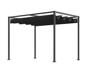 Outsunny Pergola env. 3x2m Pavillon de Jardin au Toit Coulissant en Métal Pergola de Jardin Autoportante avec Toit Réglable, Protection UV, Pare-Soleil pour Terrasse et Jardin, Noir+Gris