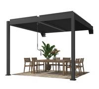 Outsunny Pergola env. 3x3 m abri de terrasse en aluminium avec toit à lames réglable montage mural Gris foncé
