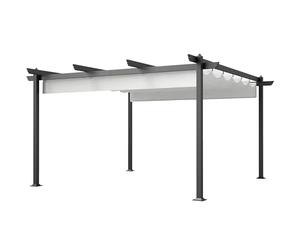 Outsunny Pergola Gazebo 4x4 m Pergola avec Toile résistante rétractable, Structure en Aluminium, Pergola pour Jardin, terrasse, Balcon, véranda, Patio, Piscine et extérieur, Blanc