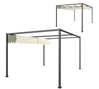 Outsunny Pergola Gazebo d'extérieur 4x3 m avec Toit Rétractable en Métal et Polyester, Crème