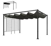 Outsunny Pergola Jardin Extérieur 3x4m avec Tonnelle à Vigne, Protection UV50+ et Toit Rétractable - Abri de Terrasse en Acier et Panneaux d'Intimité pour Plantes Grimpantes et Terrasse, Gris Foncé