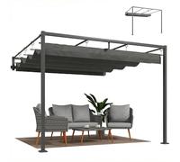 Outsunny Pergola murale de jardin 3 x 3 m, tonnelle de jardin avec toit rétractable, protection UPF30+, trous de drainage et structure en acier, pavillon pour patio, terrasse, extérieur, gris foncé