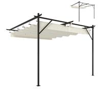 Outsunny Pergola murale de jardin avec toit rétractable, protection UPF30+, trous de drainage et structure métallique, pavillon pour patio, terrasse, extérieur, blanc crème 3 x 3 m