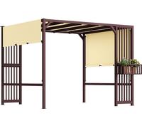 Outsunny Pergola Pavillon 3x2,5m UV 30+Stable résistant à l'hiver Protection solaire avec toit coulissant réglable Protection visuelle Pots à plantes Marron foncé
