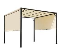 Outsunny Pergola tonnelle de Jardin pergola de Jardin avec auvent Coulissant 3 x 3 m en Acier époxy et Toile Polyester crème et Noir