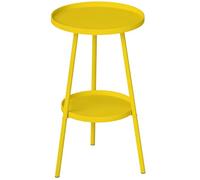 Outsunny Petite Table Appoint Ronde 2 Niveaux Table Jardin Extérieur Jaune