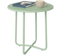 Outsunny Petite Table Basse Extérieure Bord Enroulé Ø 48 x 51 cm Vert | Table de Jardin Ronde, Base en X, Pieds Réglables en Hauteur, Intérieur Salon Terrasse Balcon, Métal