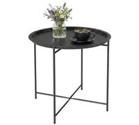 Outsunny Petite Table Basse Ronde, Plateau Amovible Bord Relevé Noir