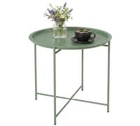 Outsunny Petite Table Basse Ronde, Plateau Amovible Bord Relevé Vert | Table d'Appoint de Jardin Extérieur, Pieds Pliables, Cadre en Acier, Balcon, Terrasse, Salon