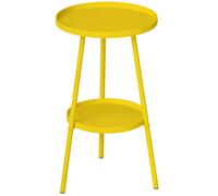 Outsunny Petite table d'appoint ronde à 2 niveaux table de jardin pour terrasse salon balcon en métal Ø 32 x 51 cm jaune Jaune