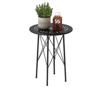 Outsunny Petite Table d'appoint Ronde, Table de Jardin, avec découpe en Forme de Fleur et Feuilles, pour terrasse, Salon, Balcon en Acier, Noir